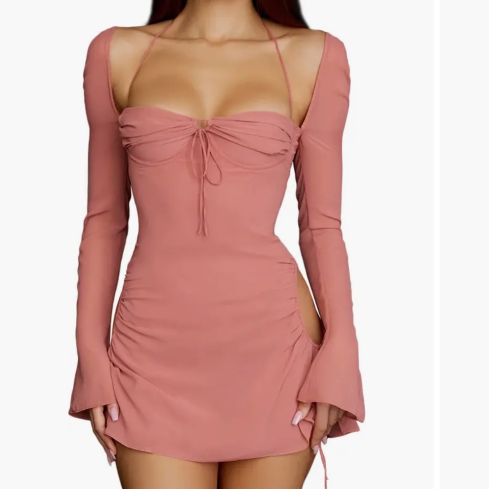 House of CB Baby Pink Chiffon Cut Out Dress